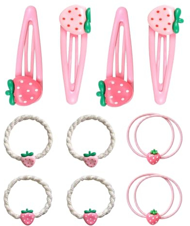 Luxorium Lot de 10 pinces et élastiques – Pince fraise rose en résine pour filles et bébés, accessoires cheveux mignons, parfaits le quotidien, la maternelle, les fêtes ou comme cadeau d’anniversaire.