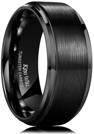 King Will 10mm Black Tungsten Carbide Ring Men Wedding Band Matte Finish Step Edge Comfort Fit(12.5)