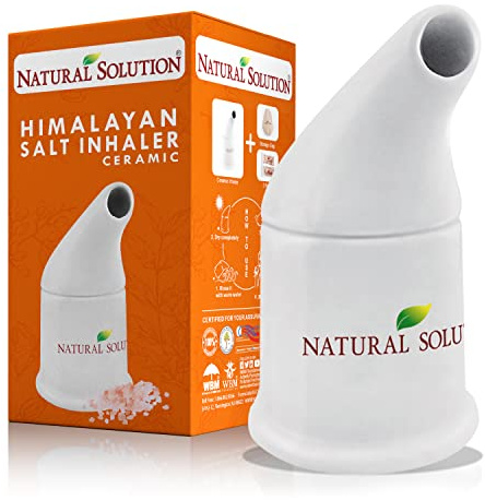 NATURAL SOLUTION Ceramic Salt Inhaler with 2 Himalayan Pink Salt Refills, Cleans The Respiratory System, Relief Breathing Congestion, Inhaler for Asthma White 1 Count
