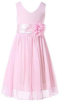 HAPPY ROSE Flower Girl Dress Junior Bridesmaids V-Neckline Chiffon Blush Pink 12