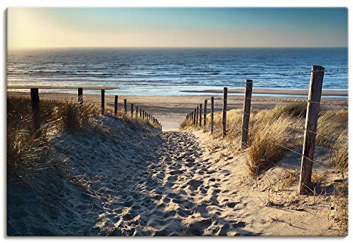 ARTLAND Wanddeko Leinwand Bilder Wandbild 60x40 cm Strand Meer Maritim Nordsee Sonne Küste Landschaft Himmel T9IP