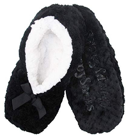 BambooMN Adult Super Soft Warm Cozy Fuzzy Soft Touch Slippers Non-Slip Lined Socks, Black, Medium 1 Pair