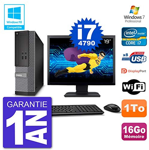 Dell PC 3020 SFF Ecran 19 Intel i7-4790 RAM 16Go Disque 1To Graveur DVD WiFi W7 (Reconditionné)