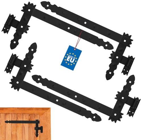 KOTARBAU® Winkelband mit Kloben 2 Paar Fensterladenband Winkelscharnier Türband Torband Schwarz Pulverbeschichtet Fensterband Baubeschlag 600 x 300 mm