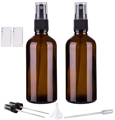 Hydior Amber Glass Spray Bottles for Essential Oils, 4oz Empty Small Fine Mist Spray Bottle 2 Pack