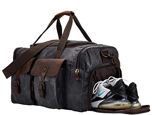 Bolsa de Viaje de Lona Impermeable con Compartimento para Zapatos, Bolso de Fin de Semana Vintage para Hombre y Mujer, Gran Capacidad, Multiusos para Negocios, Gimnasio y Actividades al Aire Libre