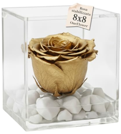 PremiumRose Rose Dorée Stabilisé Parfumé 8cm Vraie Rose Eternelle, Idée Cadeau Maman, Petite Amie, idée Cadeau d'anniversaire, Remise de Diplôme (Gold - A 1801)