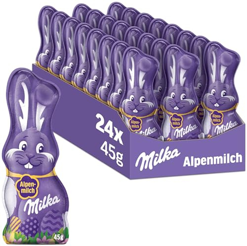 Milka Alpenmilch Osterhasen – Großpackung mit Schoko Hohlfiguren für Ostern – 24 x 45g