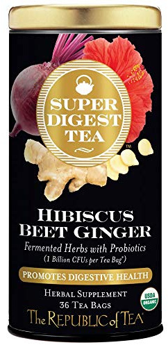 The Republic of Tea Organic Hibiscus Beet Ginger SuperDigest Tea® Herbal | Probiotic Tea Bag (36 count)