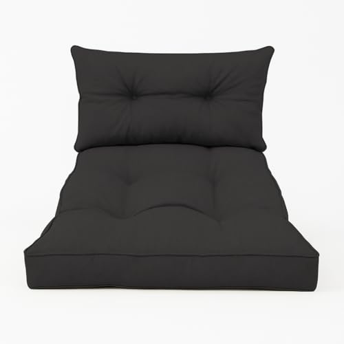 chilly pilley Cojín De Salón Cojines De Sillón De Ratán Tapicería De Ratán Conjunto De Salón De Ratán Cojín De Asiento Acolchado (Juego: 1x cojín de Asiento 80x60x10, Respaldo 60x40, Negro)