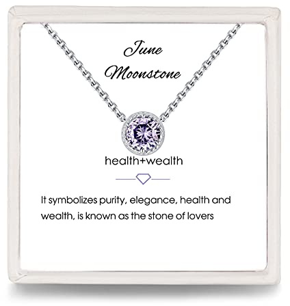 Presentski Geburtsstein Halskette 12 Monate Birthstone Solitär Kette 925 Sterling Silber Halskette Anhänger Edelstein Personalisierte Kette Jubiläum Geburtstag Geschenk für Damen Mädchen