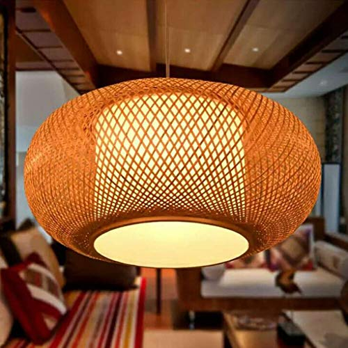 Vintage Pendelleuchte E27 Bambus Kronleuchter Beleuchtung Retro Bambus Deckenlampe Gewebte Rattan Lampenschirm Hängeleuchten Höhe Verstellbare Hängelampe Beleuchtung Restaurant Teestube Café,50cm