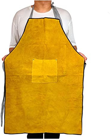 Schweißerschürze Lederschweißschütze, Unisex Heavy Duty Work Schürze, Feuerfeste Leder Lange Sicherheit Schürze Weste (Color : Yellow, Size : 90X60CM/35.4X23.6IN)