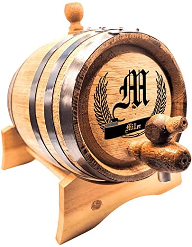 Personalized American Oak Barrel - Fully Customizable | Coat of Arms Design | Age your own beverage | Spirit Aging Barrel | Age you Wine, Whiskey, Beer, Tequila, Bourbon, Rum and more (1 Liter)