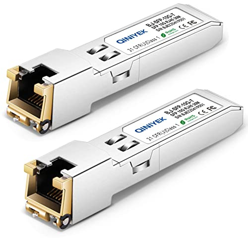QINIYEK (2 Stück 10G SFP+ RJ45 Modul 10GBase-T SFP+ Transceiver kompatibel für Cisco SFP-10G-TS, Ubiquiti UniFi UF-RJ45-10G, Netgear AXM765, Mikrotik, Fortinet, Supermicro, bis zu 30 m