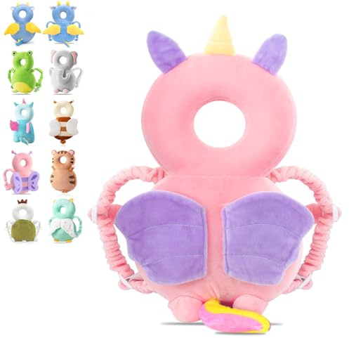 JINYJIA Protector de cabeza para bebé, almohadilla protectora transpirable para bebé, cojín protector ajustable, para niños pequeños gatear y aprender a caminar, para niños de 4 a 24 meses, ángel rosa