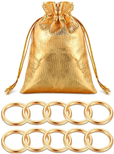 11 Pcs Anneaux Ronds Dorés Petits Anneaux en Métal Anneaux Ronds pour Ceintures Capteur de Rêves Gâteaux avec Sac en Organza Doré Pochette à Cordon Doré pour Artisanat Bricolage (1 Pouce)