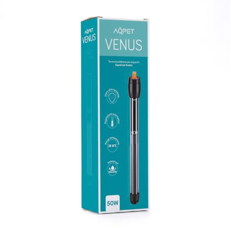 AQPET VENUS Riscaldatore Termoriscaldatore per Acquario in vetro Infrangibile Termostato regolabile, 50 Watt Lunghezza 22 cm