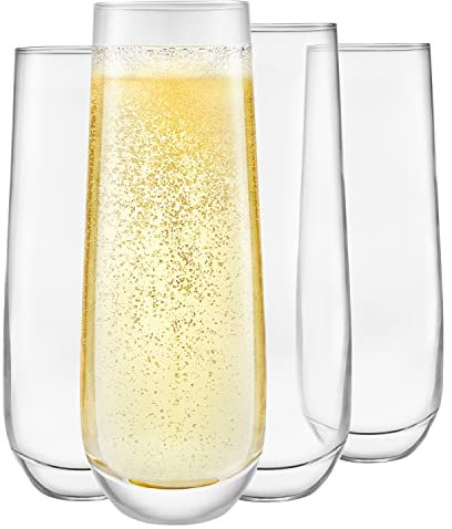 Kitchen Lux Lot de 4 flûtes à champagne sans pied de 300 ml – Verres à champagne élégants – Verre transparent de qualité supérieure pour vin, shots, cocktails, champagne, mimosa pour les fêtes – Passe