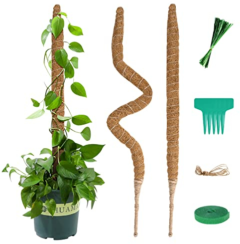 Vicloon Moss Pole, 2pcs Bendable Plant Pole, Coir Moss Stick Plant Totem Moss Sticks for Indoor Plants Climbing, Creepers, with Twist Ties Plant Ties Labels Jute Rope, Moldproof Sticks Support