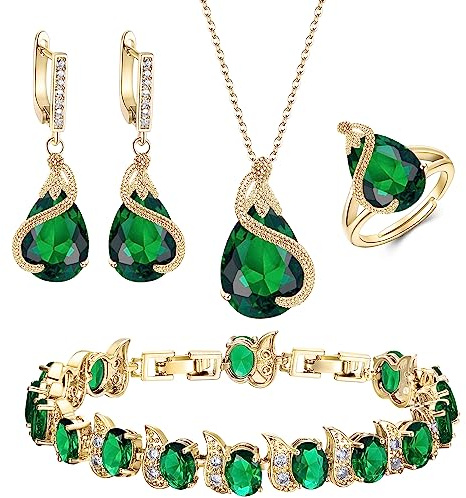Ever Faith Women's Jewellery Set Green Gold-Tone