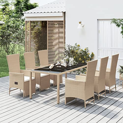 Festnight Sitzgruppe Garten Essgruppe 8 Personen Rattan Gartenmöbel Set mit 8 Stühle Sitzgruppe Rattan Gartenset Essgruppe Stuhl Tisch Set Garten Tisch und Stuhl Set 8 Personen-7-tlg-Beige
