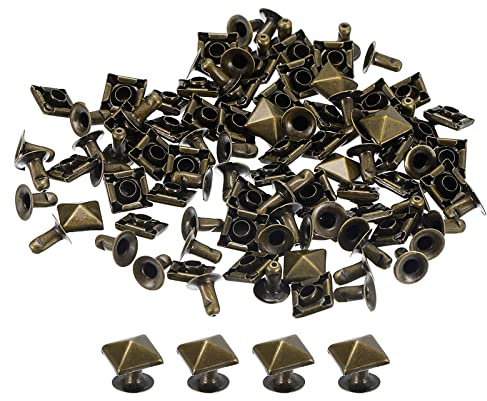 sourcing map 100 Sets Quadratische Nieten Stachel Niete 7mm DIY Metall Leder Spike Nieten für leder Punk Pyramid Nieten Ledercraft Dekoration für Bekleidung Gürtel Taschen Schuhe Bronze Ton