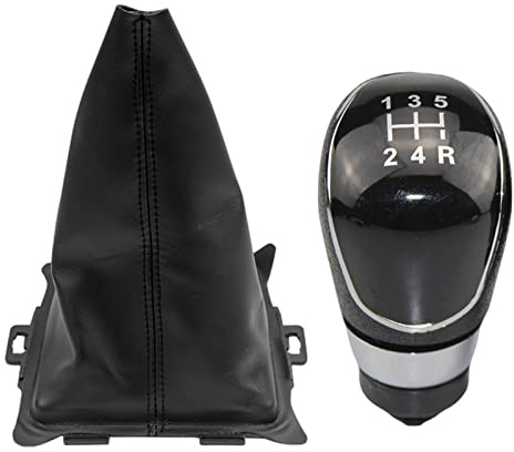 BROEL Universal 5/6 Gang Schaltknauf Auto Schaltknauf Für Ford Für Fiesta 2008 2009 2010 2011 2012 Schaltknauf Schaltmanschette Kofferraumabdeckung Fall Kragen (Farbe : 5 Speed Black+)