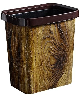 Colcolo Poubelle Mimetic Grain de Bois Poubelle Corbeille à Papier Domestique, Poubelle Rétro Créative Corbeille à Papier pour Chambre Salle de Bain Cuisine, 15L