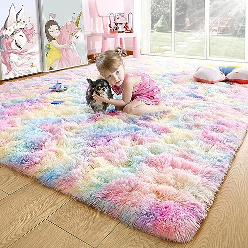 EMPVEX Alfombra de lujo para dormitorio, alfombra de área de teñido anudado rosa arco iris esponjosa sala de estar, alfombra de material de 3 capas, alfombras de guardería, rosa arco iris 160 x 230 cm