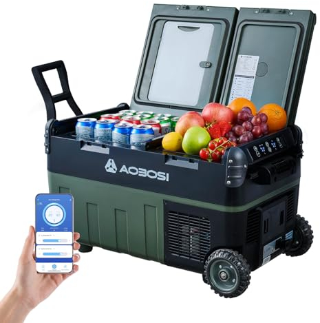 AAOBOSI Frigoriferi Portatile 30L, Frigo Per Auto Doppia Zona, -20℃ a 20℃, 12/24V DC e 220V AC, Frigo Portatile Per Auto, Camion, Barche, Case, Campeggio e Pesca, Refrigerante Compressore