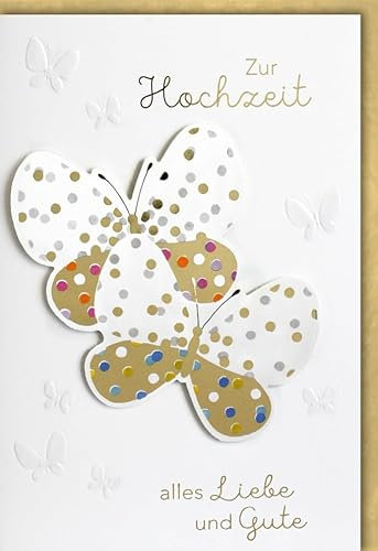 Verlag Dominique Hochzeitskarte - Goldene Schmetterlinge auf Weiß, Edle Glückwünsche für Paare, Premium-Qualität zur Hochzeitsfeier - mit Umschlag