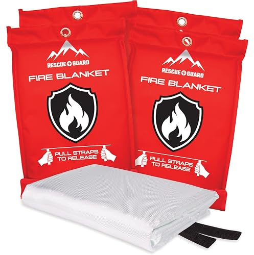 Notfall-Feuerdecke, 4er-Pack, 101,6 x 101,6 cm. Bleiben Sie vorbereitet mit unserer feuerfesten Decke, löschen Sie Flammen für Ihre Küche zu Hause – Seien Sie ein Held mit dem ersten Haus-Must Haves