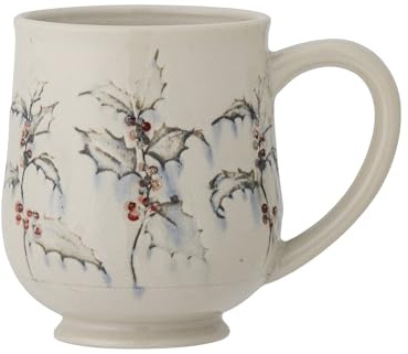 Bloomingville Hollie Tasse aus Steingut in der Farbe Grün mit Ilex, Spülmaschinengeeignet, 9,5xH11 cm, 82056199