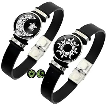 ZENRUIMING 2pcs Sonne Stern Mond nachtleuchtende Armbänder Herren Damen Schwarz Leder Armbänder Sonne Mond Stern Paar Armband