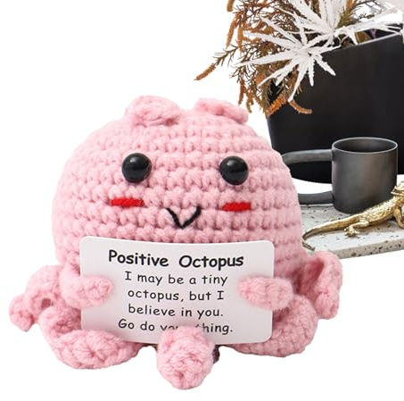 Lustige Positive Octopus | Gestrickte Positive Octopus Puppe mit Ermutigungskarte - Emotionale Unterstützung Häkelpuppe für Freunde Schreibtisch Dekoration