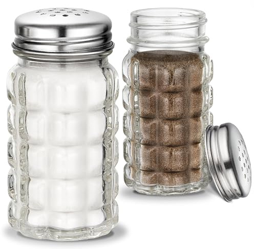 1.5 oz Retro Salt and Pepper Shakers, Small Retro-style, Crystal-Clear Glass Salt and Pepper Shakers Set For Home Kitchens or Restaurants