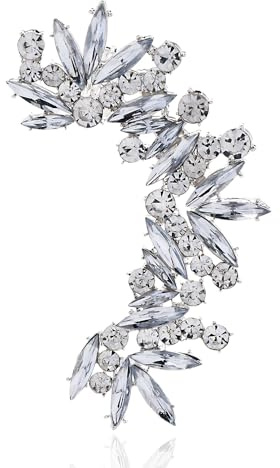 Rhinestone Silver Full Ear Cuff Earrings for Women Ear Clip Wrap Statement Climber Crawler Earrings for Women Hypoallergenic Wedding Jewelry Gifts (Left Silver)