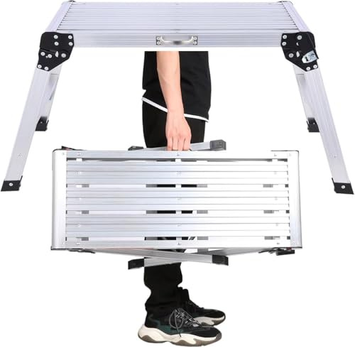 Unibos 150kg Folding Aluminum Work Platform Step Up Bench Ladder Folding Hop Up Fold Bench Stool Work Platform Foldable Design to Sit On Indoor/Outdoor Job Step Ladder