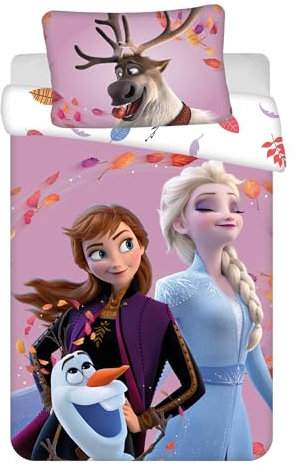 Jerry Fabrics Kinderbettwäsche 100x135 Kleinkinder Baby Bettwäsche Babybett Babybettwäsche Set Bettbezug aus Baumwolle Öko-Tex Standard für Mädchen Frozen Eiskönigin Anna ELSA Olaf Sven