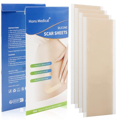 KASURE 6 piezas Silicone Scar Sheets,seis Piezas Silicone Scar Tape,eliminación De Cicatrices De Acné, Cirugía, Cicatriz De Quemaduras Reductor Cicatrices (4 cm * 15 cm)