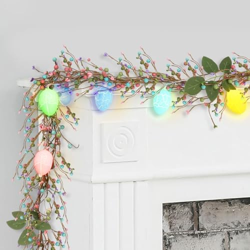 ACAREY Osterdeko Girlande mit Beleuchtung, 1.8M Ostergirlande mit LED Lichterkette & Timer, Ostern Deko LED Ostereier Ostergirlande Künstliche Frühlingsdeko Girlande für Innen Außen Party Deko