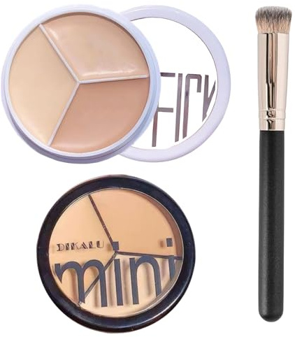 2 Stück Concealer Augenringe,3 in 1 Concealer Creme,Wasserdicht Full Cover Concealer Palette,mit Concealerbürste zur Korrektur Dunkler Kreise Roter Markierungen und zur Hervorhebung Der Kontur
