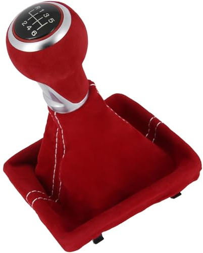 Recambo Schaltknauf + Schaltsack Set 6 Gang passend für Audi A5, 8T 8F, 2007-2016, Plug & Play, Auto Schalthebel Schaltmanschette, mit Rahmen, Rot