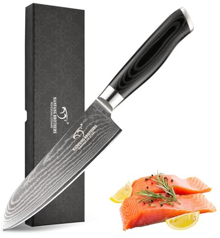 NANFANG BROTHERS Chef Knife, 6.3 Inch Pro Grade 67 Layer VG10 Damascus Steel Japanese Knife, Ultra Sharp Kitchen Knife, Santoku Knife with Gorgeous Gift Box, for Chopping, Slicing, Mincing and Dicing