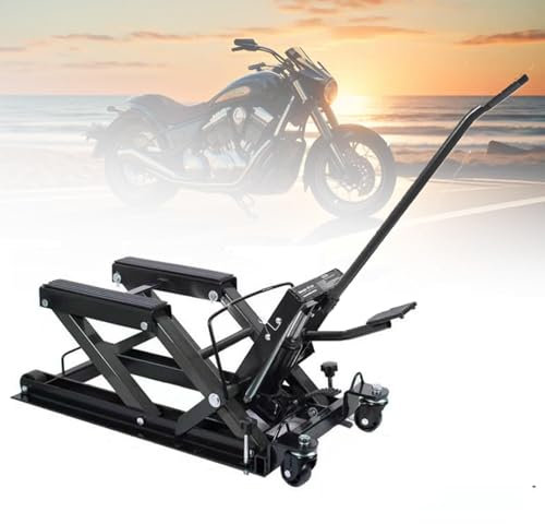 Hydraulisk motorcykellyft, motorcykellyftbord med 3 hjul, fotmanövrerat lyftställ Motorcykelreparationsställ, 680 kg lastkapacitet för fyrhjuling, ATV, UTV