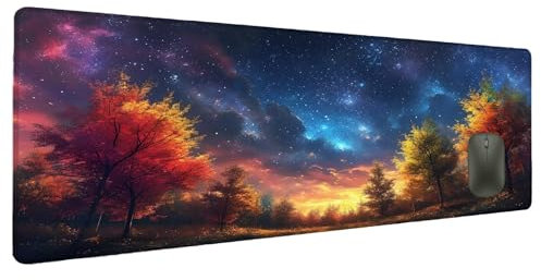 Alfombrilla Ratón Cielo Estrellado Alfombrilla Ratón XXL 1000x500mm Aurora, Mouse Pad Gaming Accesorios Resistente Agua Antideslizante Mousepad, Escritorio Tapete Rato Bordes Cosidos Jugadores I-0