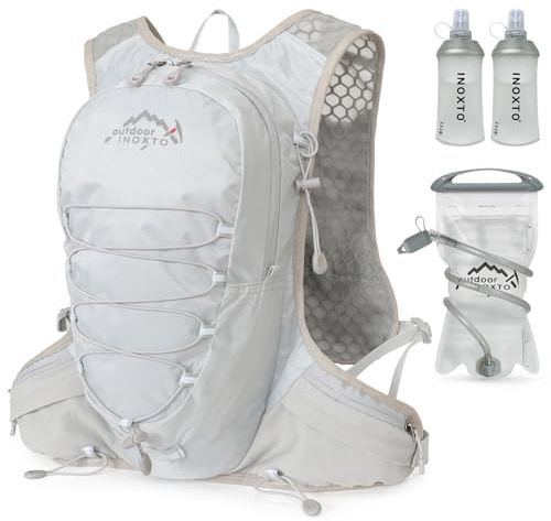 INOXTO Sport Wasserbeutel Weste Mit 1.5l Trinkblasen Running Weste Rucksack FüR Outdoor Wandern Trail Marathon Radfahren Rennen Camping MäNner Und Frauen (Grau, Standard)