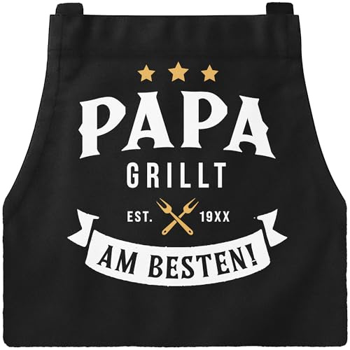 MoonWorks® Grillschürze für Männer Spruch Papa grillt am besten personalisiert Alter Geburtsjahr Grillgeschenk Vatertag 2026 Baumwolle