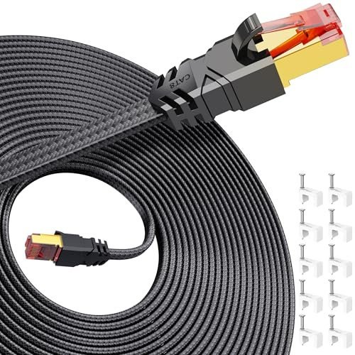 Tesmax CAT 8 Lan Kabel 10meter,40Gbps Hochgeschwindigkeits mit RJ45 Stecker | Blitzschnelles 40Gbps 2000MHz，Flüssig und ohne Ruckeln，Flaches Design, Extrem Robust für PS5/4 Router Switch Steam Deck